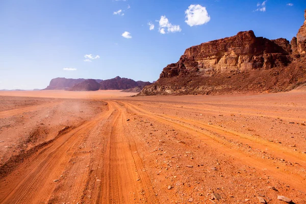 Wadi Rum Öknen Jordanien Solnedgången Panorama Vacker Sand Mönster Dynen — Stockfoto