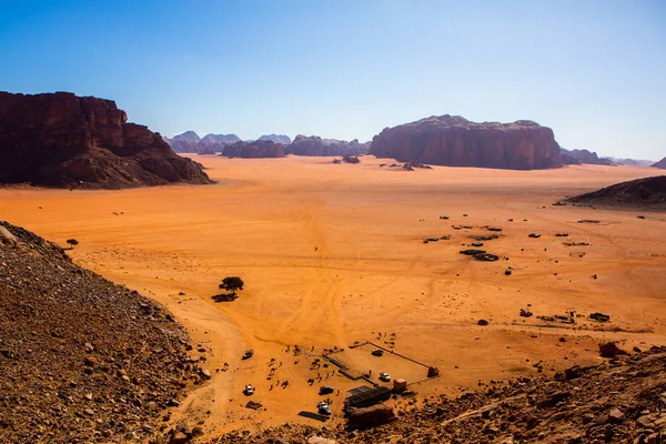 Wadi Rum Öknen Jordanien Solnedgången Panorama Vacker Sand Mönster Dynen — Stockfoto