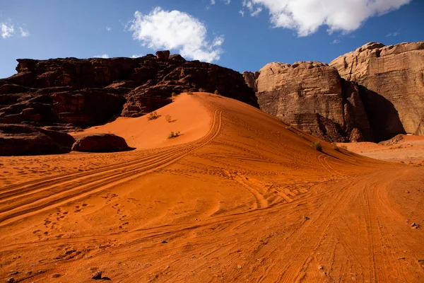 Wadi Rum Woestijn Jordanië Zonsondergang Panorama Van Prachtig Zandpatroon Duin — Stockfoto