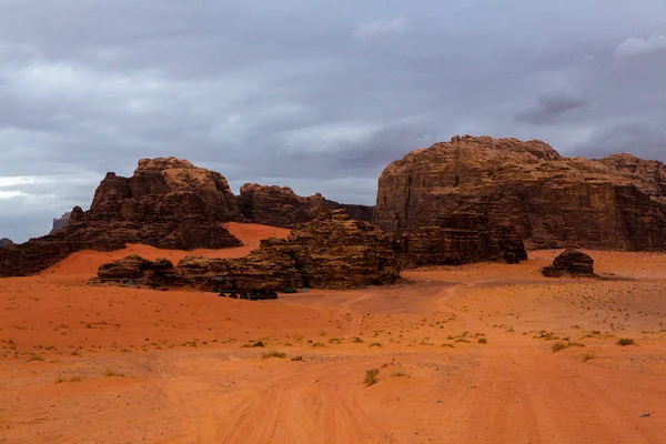 Wadi Rum Woestijn Jordanië Zonsondergang Panorama Van Prachtig Zandpatroon Duin — Stockfoto