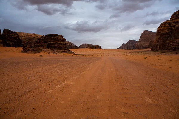 Пустеля Ваді Рам Йорданії Заході Сонця Панорама Прекрасного Піщаного Візерунка — стокове фото
