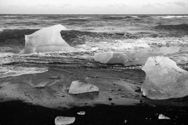 Diamond Beach Islândia Gelo Praia Negra Perto Lagoa Glaciar Jokulsarlon — Fotografia de Stock