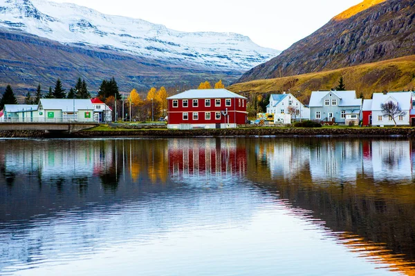 东冰洋西迪夫乔杜尔小镇的风景 这个风景如画的乡村小镇 冰岛美丽的风景 — 图库照片