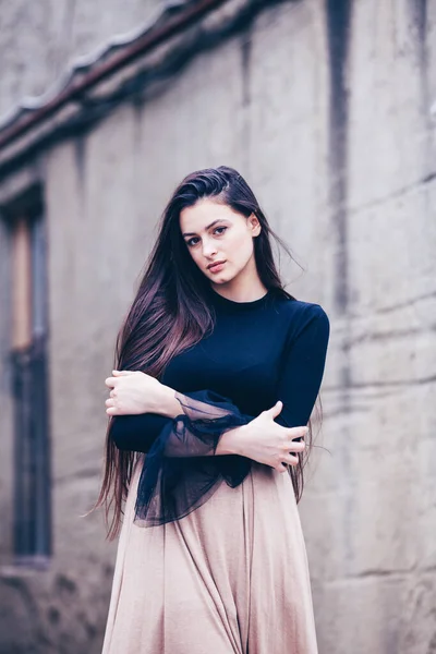 Modeporträt Der Stilvollen Hübschen Brünette Junge Frau Freien Coole Hipster — Stockfoto