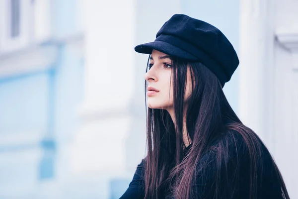 Modeporträt Der Stilvollen Hübschen Brünette Junge Frau Freien Coole Hipster — Stockfoto