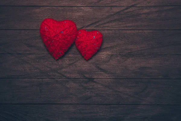 Amor Corazones Sobre Fondo Textura Madera Tarjeta Felicitación San Valentín — Foto de Stock