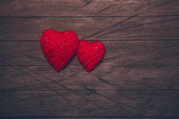 Amor Corazones Sobre Fondo Textura Madera Tarjeta Felicitación San Valentín — Foto de Stock