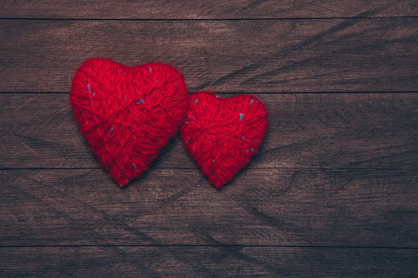 Amor Corazones Sobre Fondo Textura Madera Tarjeta Felicitación San Valentín — Foto de Stock