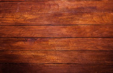 Düğümlü ve tırnak delikli klasik kahverengi ahşap arka plan dokusu. Eski boyalı ahşap duvar. Kahverengi soyut arka plan. Klasik, koyu renk, yatay tahtalar. Kopya alanı ile ön görünüm. Tasarım için arkaplan.