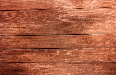 Düğümlü ve tırnak delikli klasik kahverengi ahşap arka plan dokusu. Eski boyalı ahşap duvar. Kahverengi soyut arka plan. Klasik, koyu renk, yatay tahtalar. Kopya alanı ile ön görünüm. Tasarım için arkaplan.