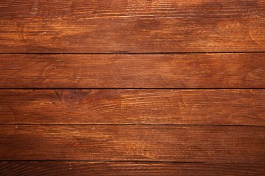 Düğümlü ve tırnak delikli klasik kahverengi ahşap arka plan dokusu. Eski boyalı ahşap duvar. Kahverengi soyut arka plan. Klasik, koyu renk, yatay tahtalar. Kopya alanı ile ön görünüm. Tasarım için arkaplan.