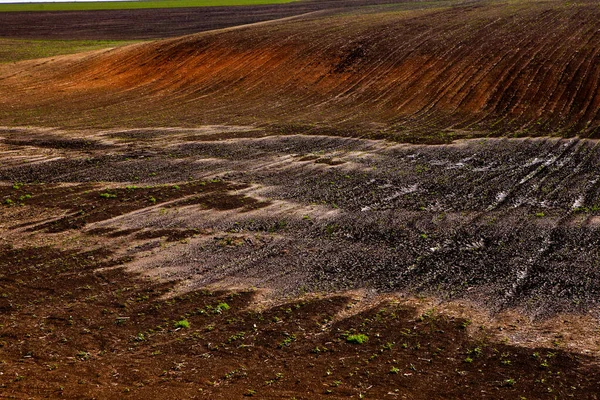 Kahverengi Tarım Toprağının Dokusu Çiftlikte Güzel Bir Gün Doğumu Moldova — Stok fotoğraf