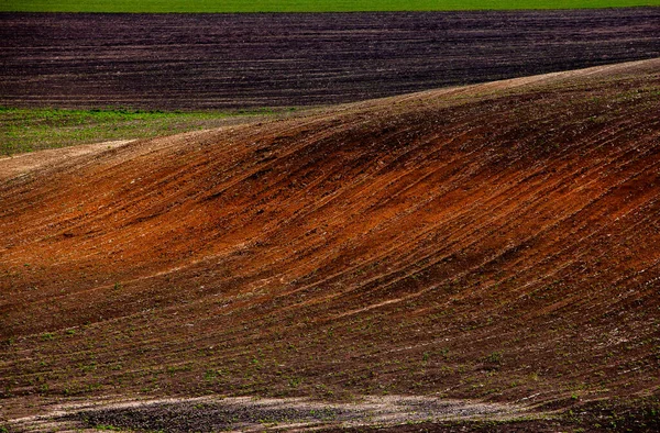 Tekstura Brązowej Gleby Rolniczej Piękny Wschód Słońca Farmie Farma Mołdawii — Zdjęcie stockowe