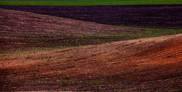 Tekst Brun Landbruksjord Nydelig Soloppgang Gården Gården Moldova Europa Nypløyd – stockfoto