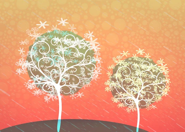 Деревья из снежинки на оранжевом фоне — стоковое фото