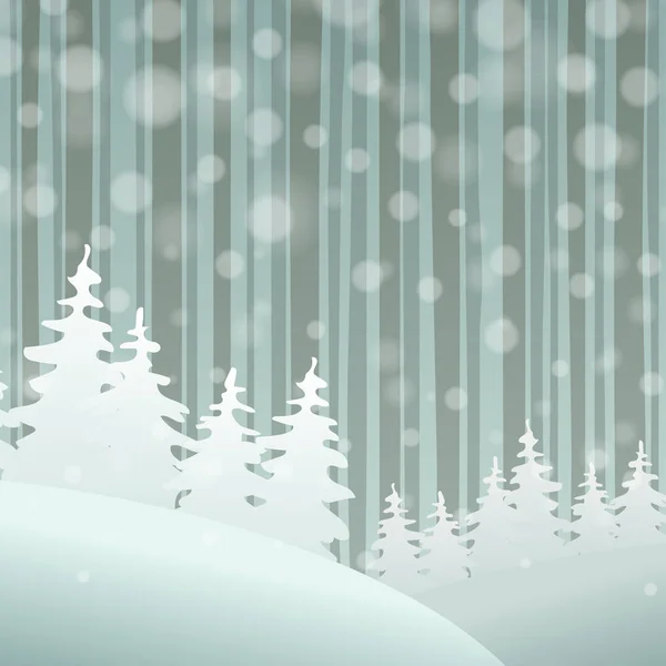 Fond d'hiver avec collines stylisées et forêt — Image vectorielle