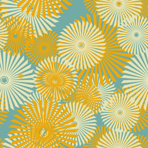 Sømløst mønster med sirkler og stråler – stockvektor