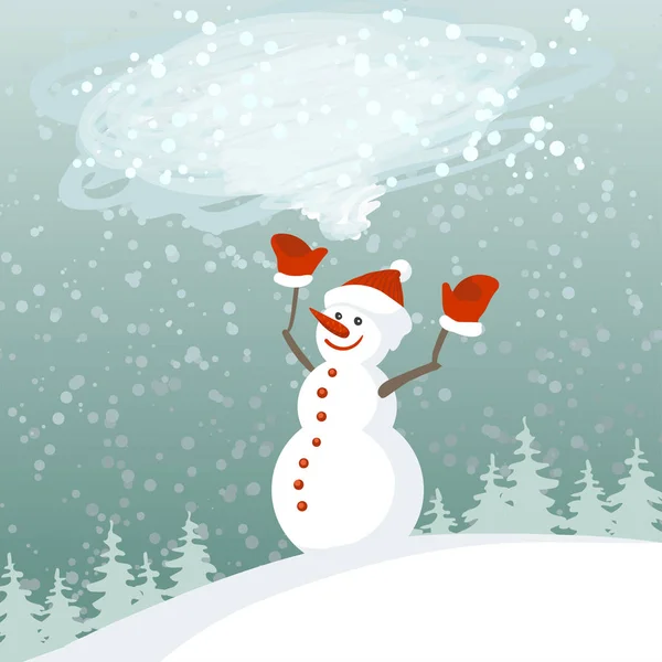 Snowman y tarjeta de burbuja ventisca — Vector de stock