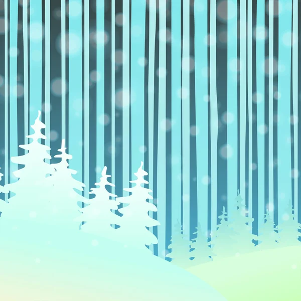Vector háttér stilizált téli hegyek és erdők fák, havas karácsonyi — Stock Vector