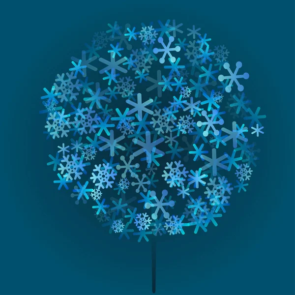 Vektor strom ze sněhové vločky na modrém pozadí — Stockový vektor