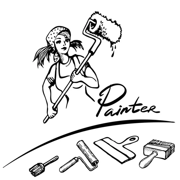 Young girl doing repairs in apartments — Stock Illustration Young girl doing repairs in apartments Vector Graphics