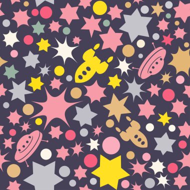 yıldız, noktalar ve roketler ile sorunsuz alan desen. 