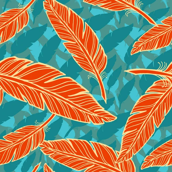 Seamless pattern with hand drawn feathers — Stock Vector