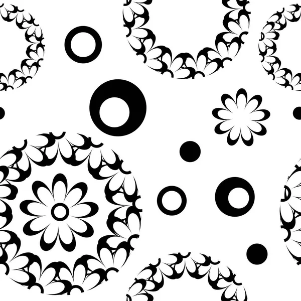 Patrón de fondo retro doodle floral círculo sin costura en vector. Círculos en blanco y negro Zentangle para imprimir en tela o papel . — Vector de stock