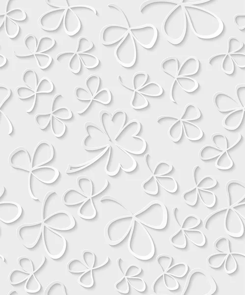 Vector Seamless 3D bianco taglio di carta modello trifoglio per St Patricks Day, carta da imballaggio Shamrock, ornamento fogliame trifoglio, modello primaverile, sfondo floreale carta da parati irlandese trifoglio — Vettoriale Stock
