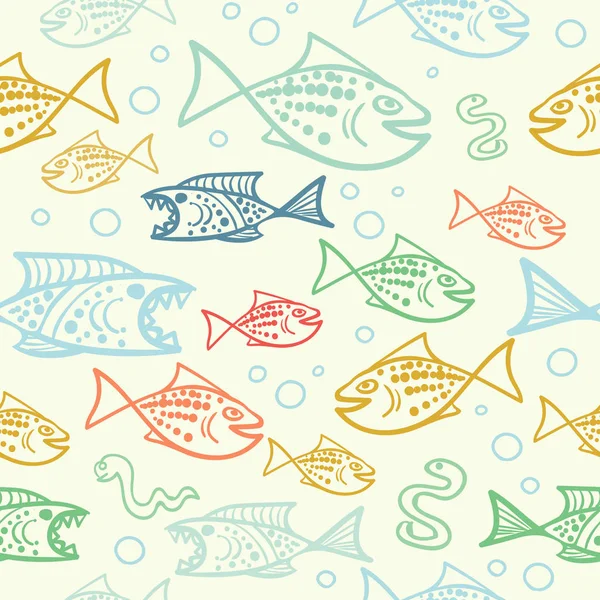 Motif avec des poissons drôles dans le style croquis — Photo