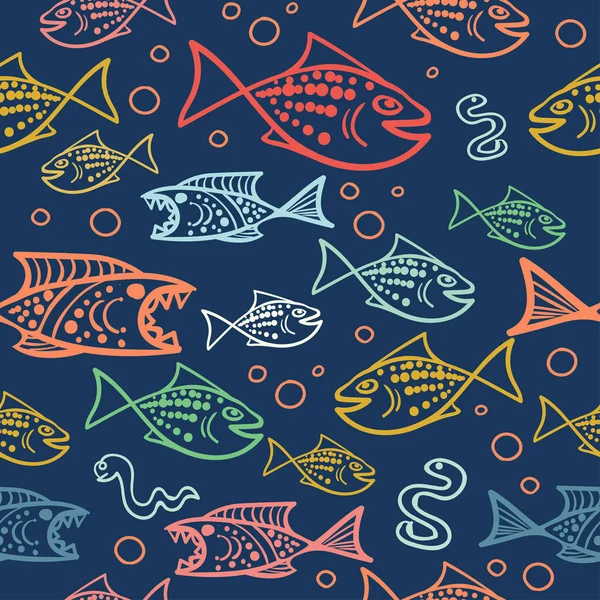 素描风格的有趣鱼类图案 — 图库照片