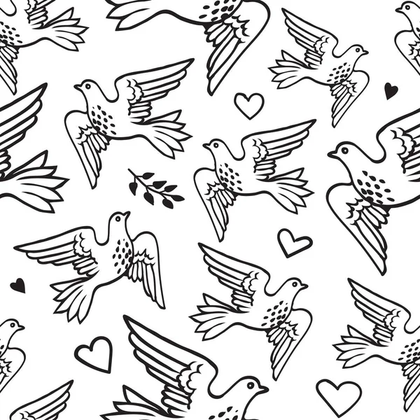 Motif avec oiseaux volants dessinés à la main — Image vectorielle