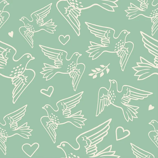 Patrón con aves voladoras dibujadas a mano — Vector de stock