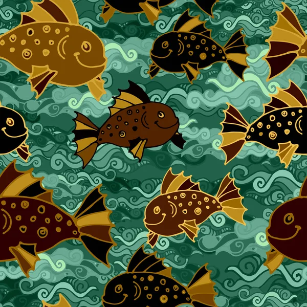 Seamless pattern with funny fishes — Stock Vector