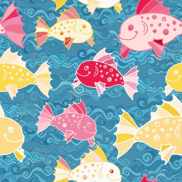 无缝模式与有趣的鱼 — 图库矢量图片