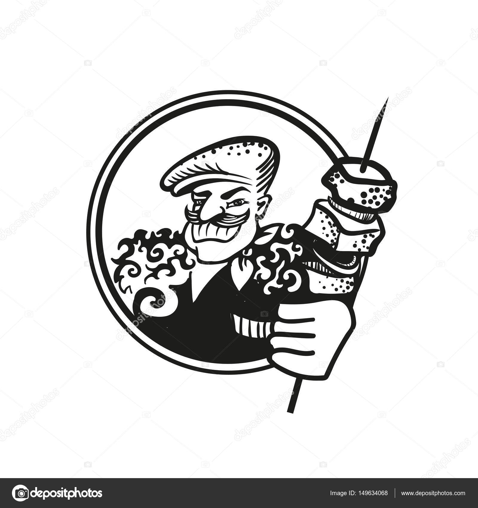 ilustração em vetor preto e branco de um kebab japonês em um espeto. papel  de parede de cozinha asiática para menu, embalagem, café, restaurante.  15973502 Vetor no Vecteezy