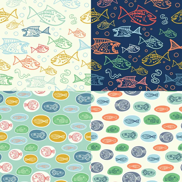 Modèle vectoriel sans couture avec des poissons drôles dessinés à la main dans le style croquis. Décoratif fond marin sans fin. Conception de tissu . — Image vectorielle