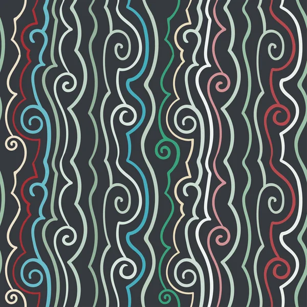 Vintage patrón vectorial simple de ondas verticales, líneas dibujadas, tonos de verde azulado — Vector de stock