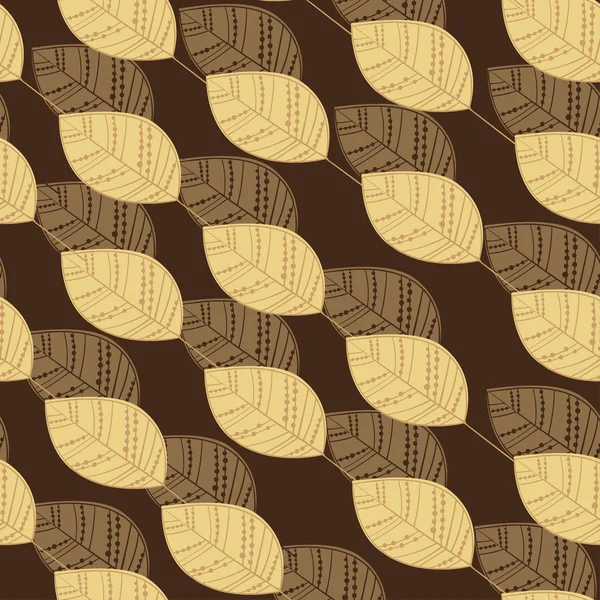 Vector naadloze patroon met silhouetten van bladeren. Patroon van de Scandinavische stijl van de bladeren op een donkere, bruine achtergrond — Stockvector