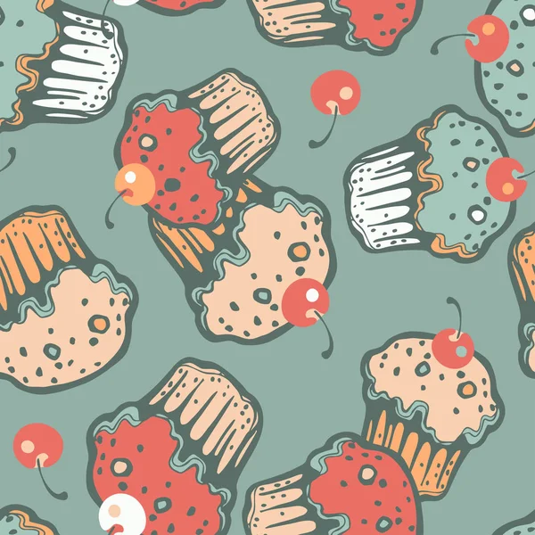 Patrón de cupcakes sin costura — Archivo Imágenes Vectoriales