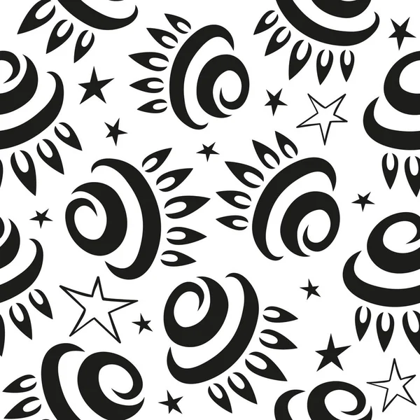 Schwarzes Ufo-Raumschiff-Muster über weißem. Außerirdische interplanetare Fahrzeug Textur nahtlos in einfachen Stil Illustration. — Stockvektor