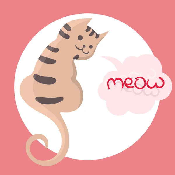 Vector color illustration of the hand drawn sketch of cat with text meow in cloud form speech bubble.Cartoon cat character. Vector illustration — Stock Vector