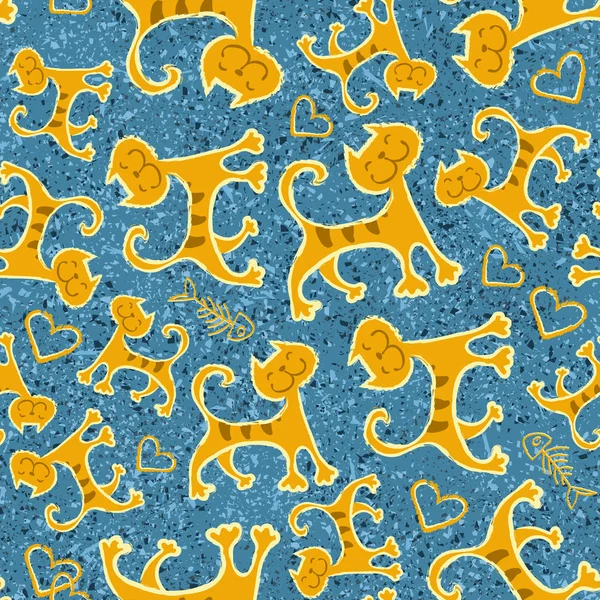 Nahtloses Muster mit niedlichen Cartoon-Doodle-Katzen — Stockfoto