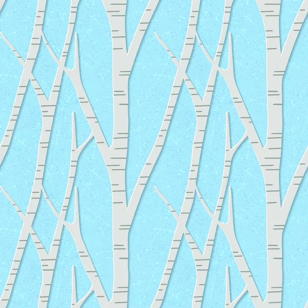 Seamless flat-volume background with white trunks birch on blue background