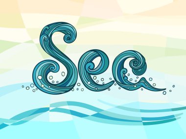 Deniz. Parmak izi ifade ile çizim vektör. Modern elle çizilmiş yazı soyut geometri arka planda yazdırma. Vektör tasarım öğesi için seyahat şirketi.