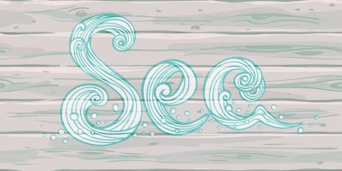 Deniz. Parmak izi ifade ile çizim vektör. Modern elle çizilmiş yazı hafif woodern modern arka planda yazdırma. Deniz. Parmak izi ifade ile çizim vektör. Modern elle çizilmiş yazı içinde yazdırma