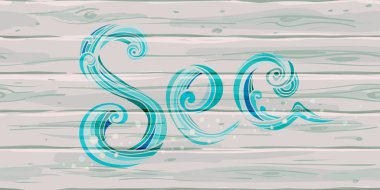 Deniz. Parmak izi ifade ile çizim vektör. Modern elle çizilmiş yazı hafif woodern modern arka planda yazdırma. Deniz. Parmak izi ifade ile çizim vektör. Modern elle çizilmiş yazı içinde yazdırma