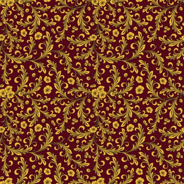 Hohloma kırmızı ve altın Dikişsiz desen vektör renkler. Rus geleneksel dekorasyon.