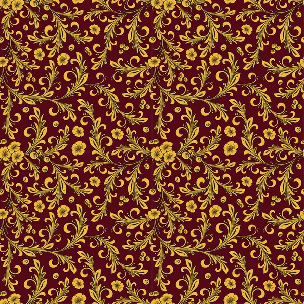 Hohloma kırmızı ve altın Dikişsiz desen vektör renkler. Rus geleneksel dekorasyon.