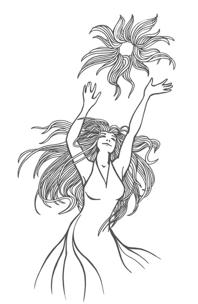 Ручная рисованная девушка ловит солнце — стоковый вектор